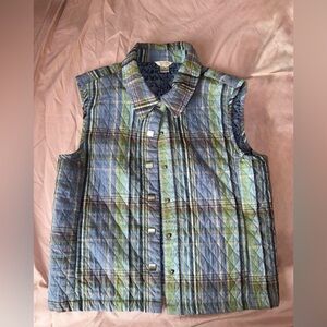 Christopher & Banks Quilted Plaid Sleeveless Vest in Blue & Green